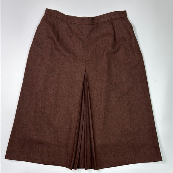 Vintage Gordon Of Philadelphia Brown Wool Pleated Pencil Skirt Size 16 - Picture 1 of 10